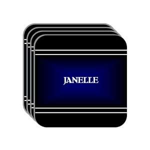 Personal Name Gift   JANELLE Set of 4 Mini Mousepad Coasters (black 