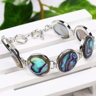 ABALONE SHELL COIN BEAD INLAID BRACELET BANGLE 7.5L  