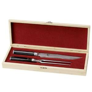 Shun Classic Japanese Style Carving Box Set w/ Fork and Damascus Blade 