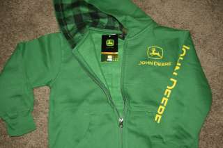 JOHN DEERE BOYS Sweatshirt Hoodie Shirt Green Zipper 8,10/12,14/16,18 