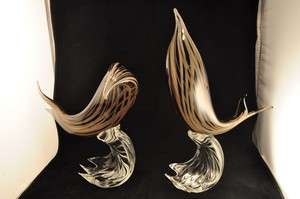 Pair Licio Zanetti Murano Glass Fish Sculptures  