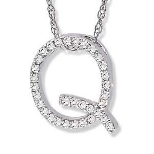  Diamond Initial Pendant Q in 14k White Gold with 16in 