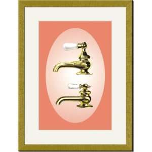  Gold Framed/Matted Print 17x23, Two Faucets