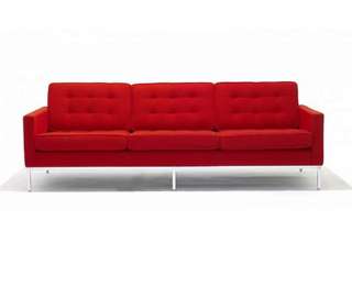   danish 3 seat flora love sofa lc2   red wool   w/o button  