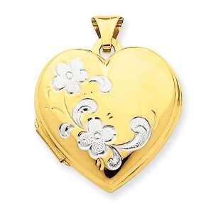  14k & Rhodium Floral Heart Locket Jewelry