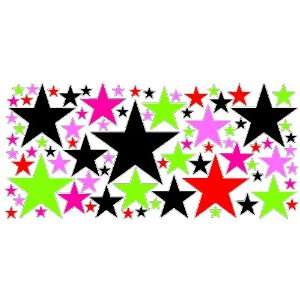80 Peel and Stick Black/Pink/Lime Stars Stickers Decals Removable 
