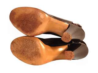   Shoes Heels Brown Leather Platform Peeptoe Grace Walker 40S  