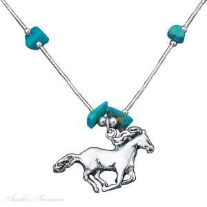  Sterling Silver Turquoise Liquid Silver Horse Choker 
