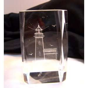 Lighthouse and Dolphins Laser Art Crystal Paperweight 