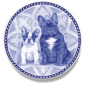  French Bulldog & Puppy Danish Blue Porcelain Plate
