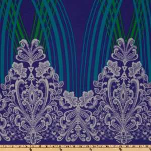  58 Wide Rayon Blend Jersey Knit Lace Stripe Purple/Ocean 