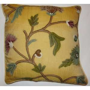  Crewel Pillow Wintertime Hay Gold Silk Organza (16X16 