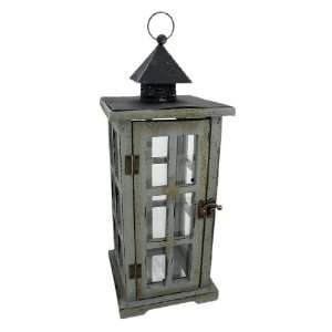   Rustic Distressed Finish Gray Lantern Candle Holder