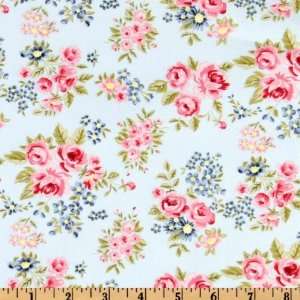  44 Wide Tea Time Floral Pale Blue Fabric By The Yard 