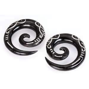Horn Spiral with Tribal SILVER INLAY Organic Body Jewelry   6mm   10mm 