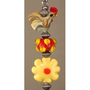  Chicken and Yellow Daisy Lampwork Glass Ceiling Fan Pull 