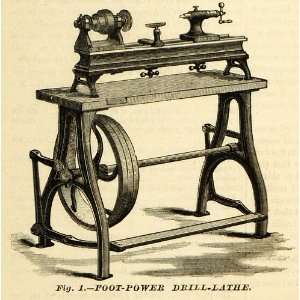  1873 Print Foot Power Drill Lathe Antique Machine Tools 