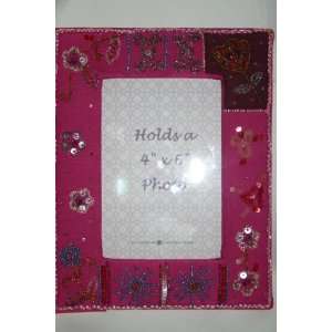  Embroidered Satin 4 x 6 Picture Frame, Fushcia