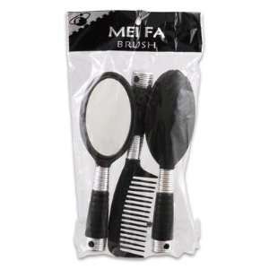  3 Piece Plastic Hair Brush & Comb Set With Mirror Beauty
