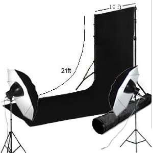   Black Muslin Backdrop with a Stand & 2 Studio Lights