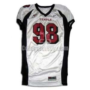   White No. 98 Game Used Temple Nike Football Jersey