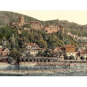 Vintage Travel Poster   Heidelberg seen from the Hirschgasse Baden 