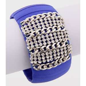  Metal Bangle Cuff Bracelet with Rhinestone Ninon Blue 