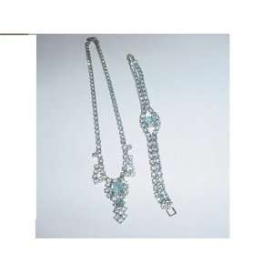  Blue Rhinestone Necklace & Bracelet 