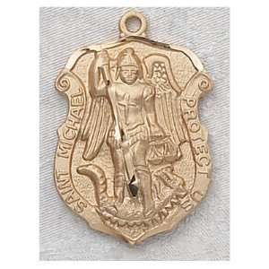 Saint Michael Gold Pendant Over Sterling w/ 24 Chain Gift Boxed 