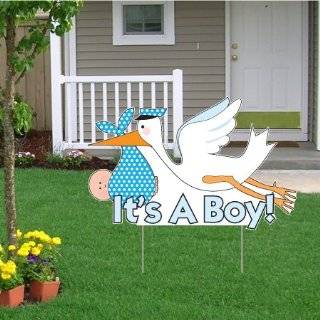    Die Cut Stork, Baby Announcement Yard Sign (Light Skin Toned Baby