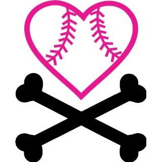 Softball Heart and Crossbones Pink and Black Wall Decal