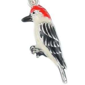 Red Headed Woodpecker 925 Sterling Silver and Enamel Traditional Charm