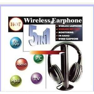 Black Stereo Headband Wireless Earphone 5 in 1 for PC  CD FM TV //2 