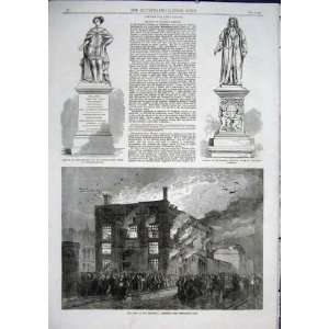  Fire Townhall Chester Antique Print 1863
