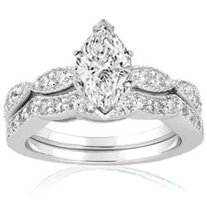 50 Ct Marquise Shape Diamond Wedding Ring Set 14K SI3 CUT VERY GOOD 