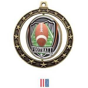 Football Spinner Medals Shield M 7701 GOLD MEDAL / FLAG RIBBON 2.75 