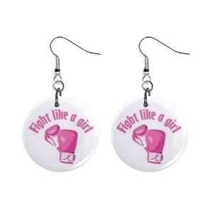 Fight Like a Girl Breast Cancer Dangle Earrings Jewelry 1 inch Buttons 