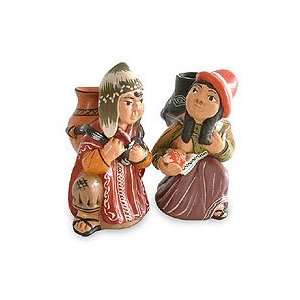    NOVICA Ceramic figurines, Young Family (pair)