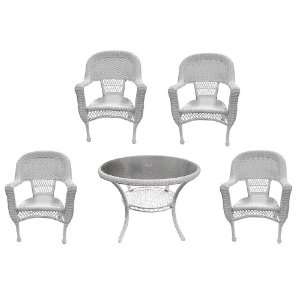   White Resin Wicker Patio Dining Set   Table and 4 Chairs Patio, Lawn