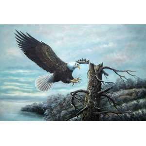   Lakeside American Bald Eagle Oil Painting 24 x 36 inches Home