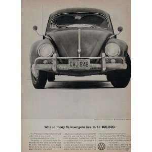  1961 Ad Volkswagen Bug Beetle 100,000 Miles VW Car 