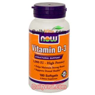 NOW Foods High Potency Vitamin D 3 1000 IU 180 Softgels  