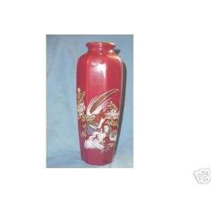  Porcelain Maroon Vase with Pheasants & Flowers Everything 