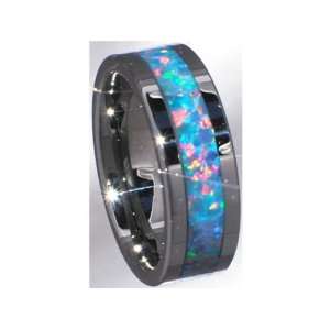  6mm Precious Opal Tungsten Carbide Ring with Red/green 