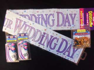 WEDDING DAY PARTY PACK Banner, Balloons, Foiletti JUST MARRIED 