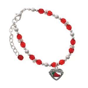 San Antonio Heart with Jalapeno Red Czech Glass Beaded Charm Bracelet 