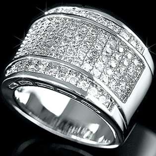   Silver Micropave Bling CZ Iced Out Hip Hop Band Ring Size 9 13  