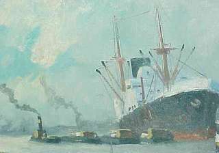 PETERS DUTCH LISTED LARGE HARBOR PAINTING  