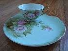 LEFTON Heritage Green PINK ROSES Snack Plate & Cup #3071 Luncheon 
