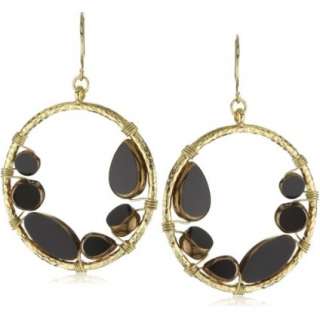 Sparkling Sage Black & Gold Circle Glass Bead Gold Tone Earrings 